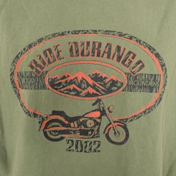 Vintage Ride Durango T Shirt Mens Size Large Green Y2K 2002 Rocky Mountains Moto - Picture 2 of 7